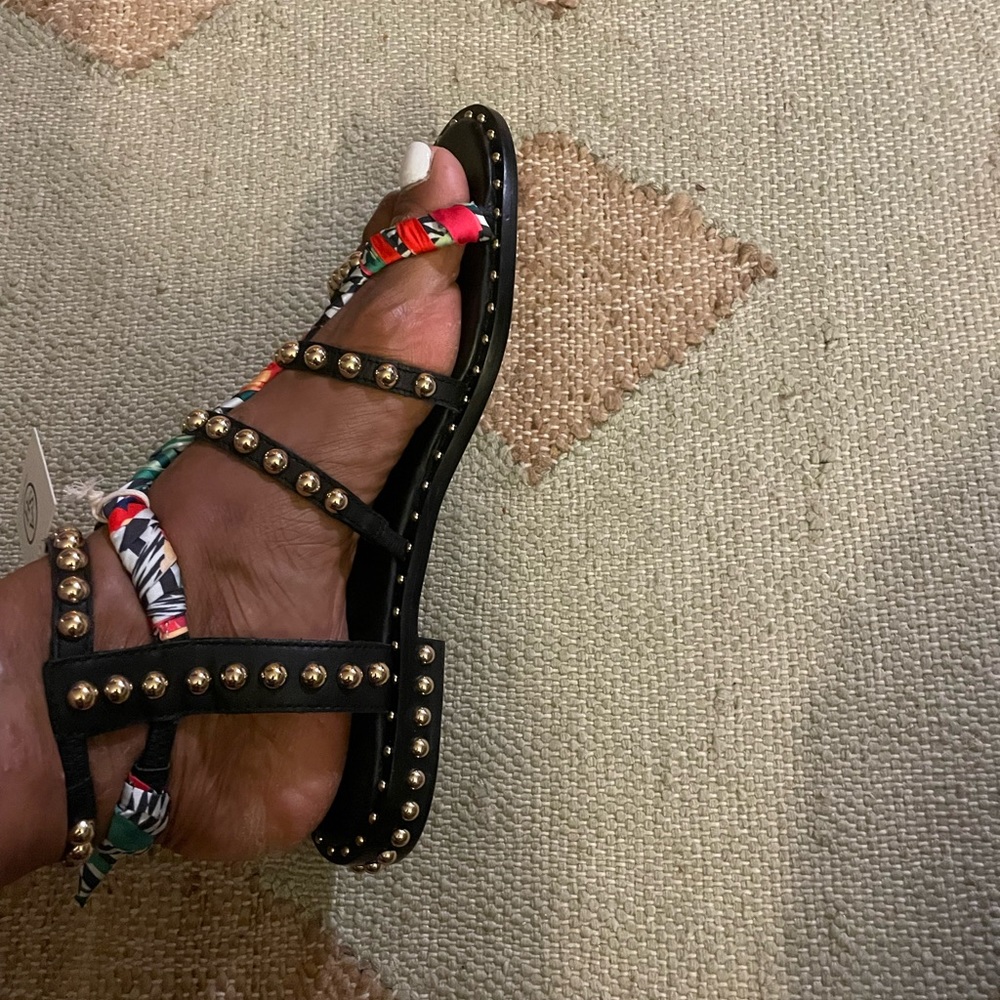 NEW Ash black Pareo leather and silk gladiator sandals 11M - Picture 7 of 10